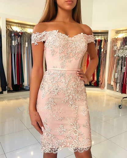 Classy Short Mermaid Off-the-shoulder Lace Prom Dress