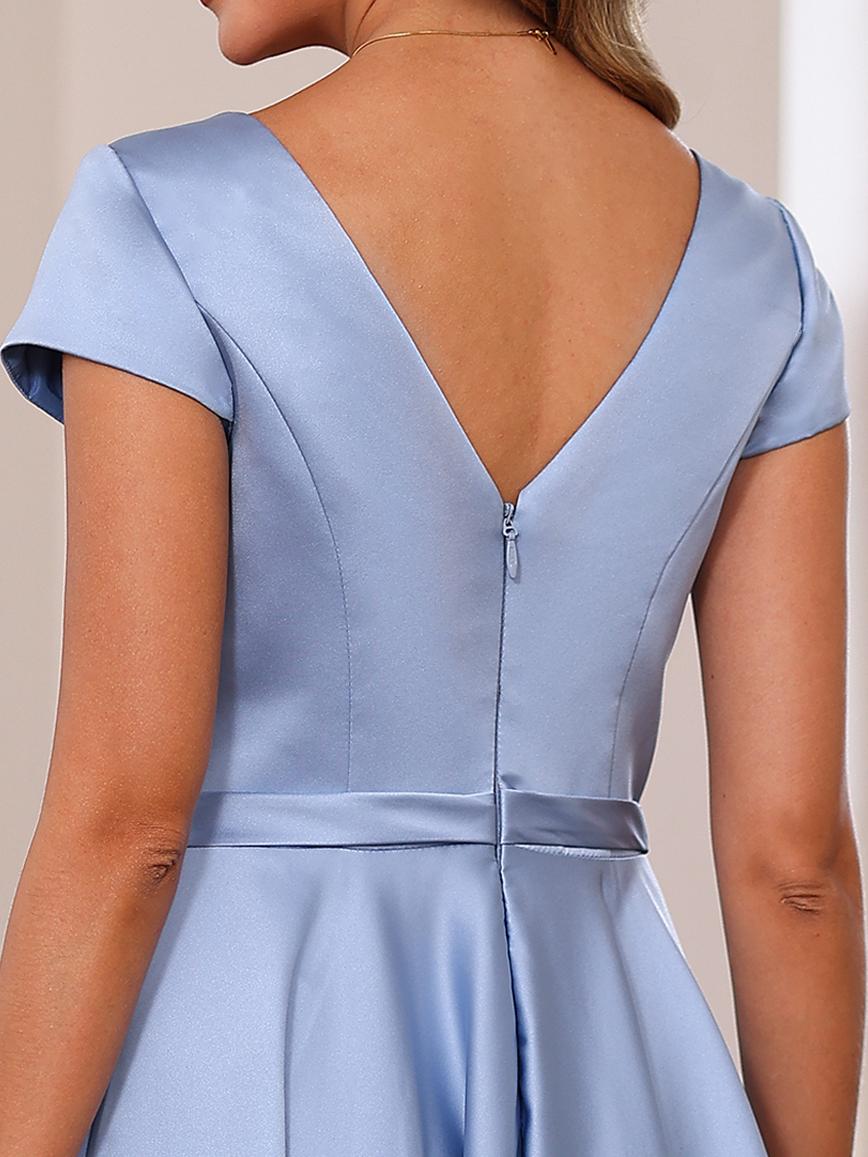 V Neck A Line Princess Short Sleeve Dress With Pockets And Ruffles For Mother Of The Bride