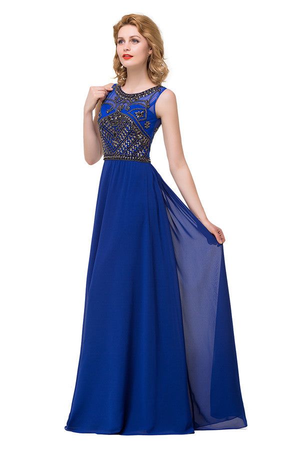 Abiti formali in chiffon con scollo tondo, linea a trapezio e paillettes