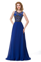 Abiti formali in chiffon con scollo tondo, linea a trapezio e paillettes