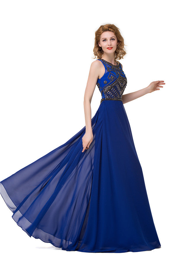 Abiti formali in chiffon con scollo tondo, linea a trapezio e paillettes