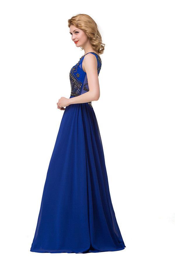 Abiti formali in chiffon con scollo tondo, linea a trapezio e paillettes