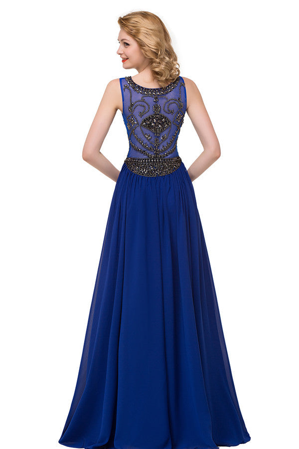 Abiti formali in chiffon con scollo tondo, linea a trapezio e paillettes
