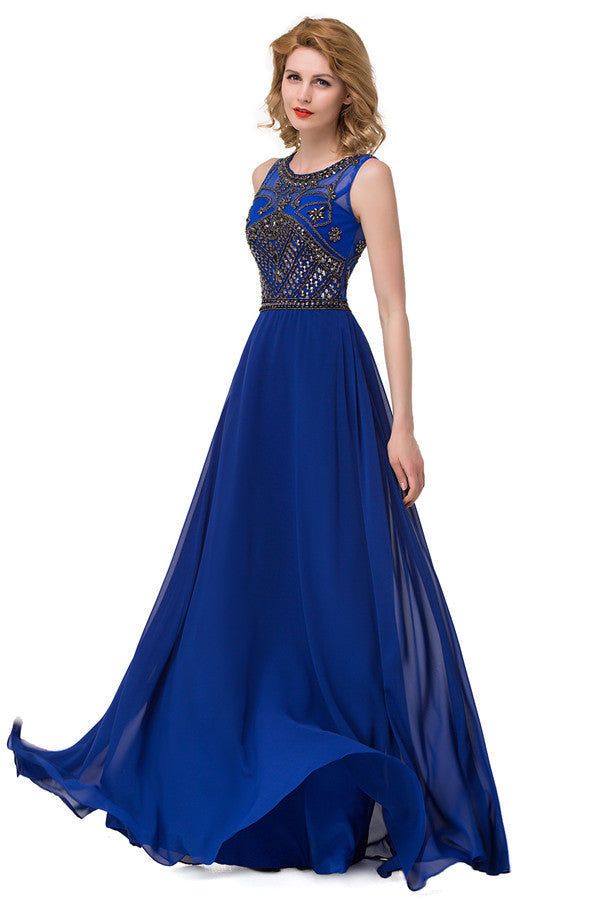 Abiti formali in chiffon con scollo tondo, linea a trapezio e paillettes