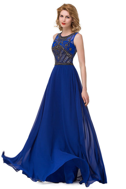Vestidos formales de gasa con lentejuelas y corte A con largo de barrido