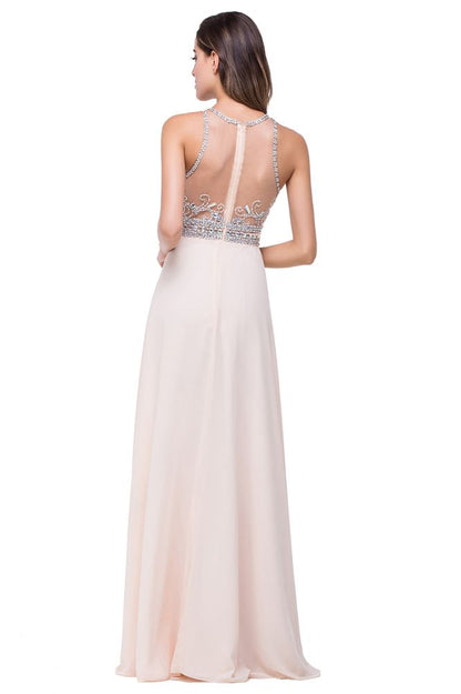 Crystal A-line Jewel Chiffon Prom Dress