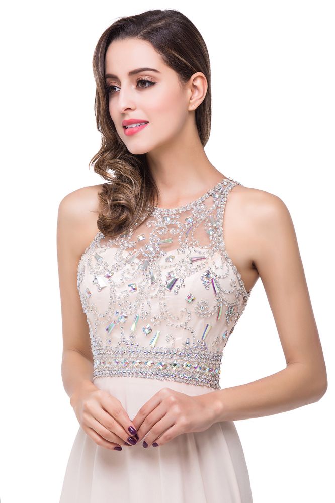 Crystal A-line Jewel Chiffon Prom Dress