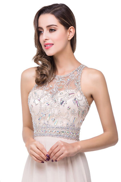 Crystal A-line Jewel Chiffon Prom Dress