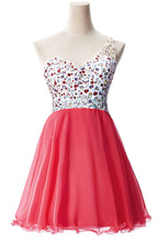 Abito da festa in chiffon a linea ad A con una spalla e cristalli