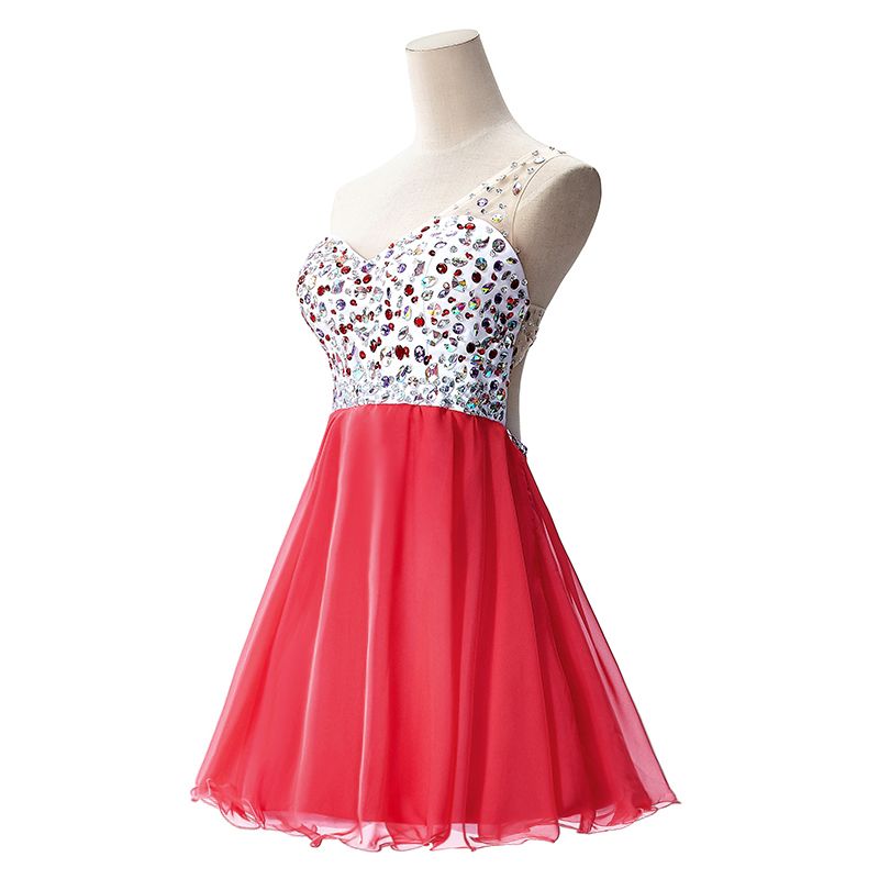 Abito da festa in chiffon a linea ad A con una spalla e cristalli