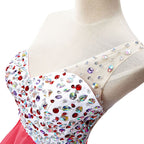 Abito da festa in chiffon a linea ad A con una spalla e cristalli