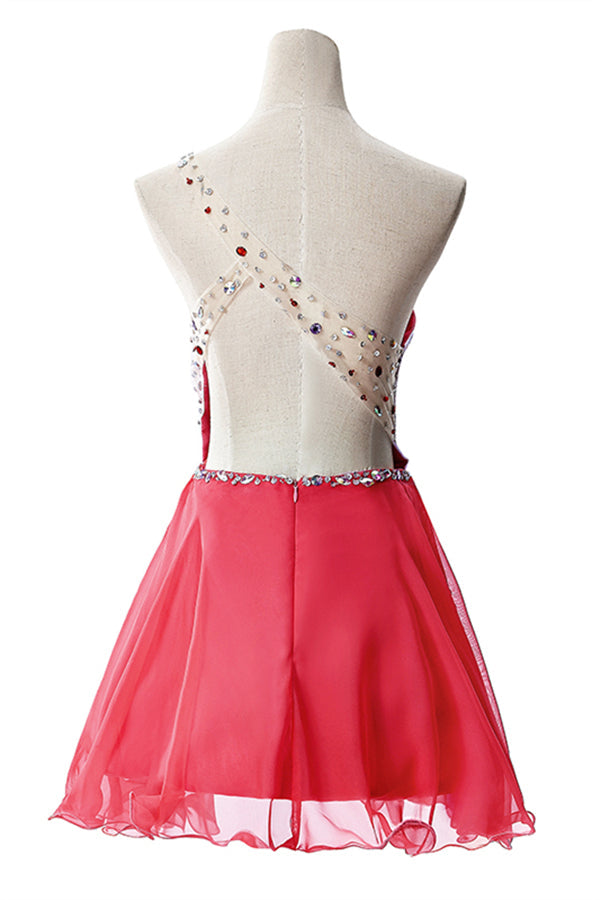 Abito da festa in chiffon a linea ad A con una spalla e cristalli