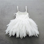 Cute A Line Tea Length Spaghetti Strap Feather Flower Girl Dresses In Colors