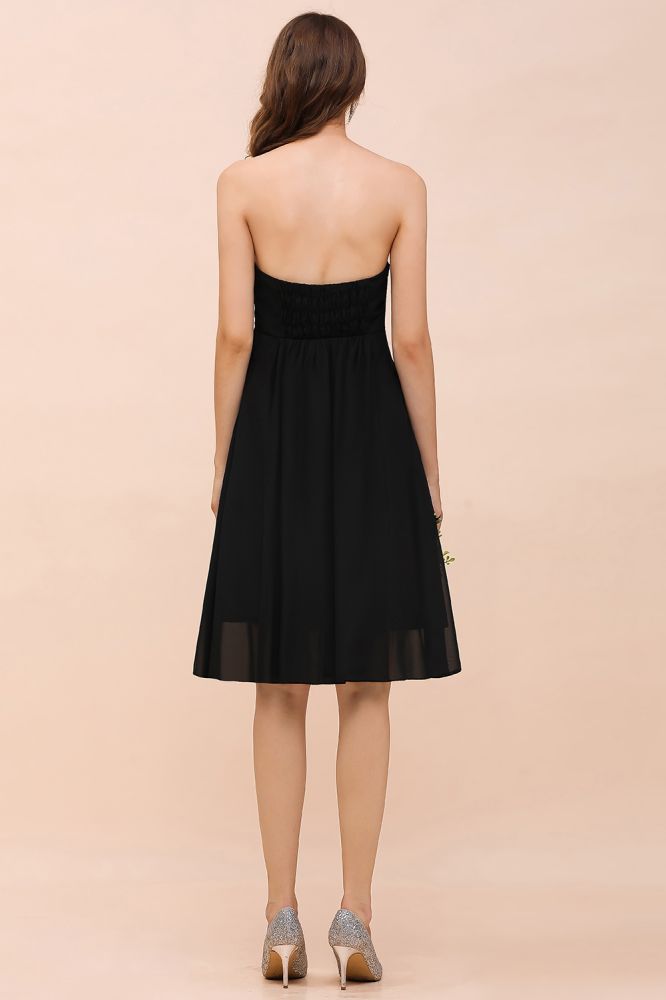 Vestido preto fofo até ao joelho para damas de honor Vestido de baile de finalistas com decote coração para meninas