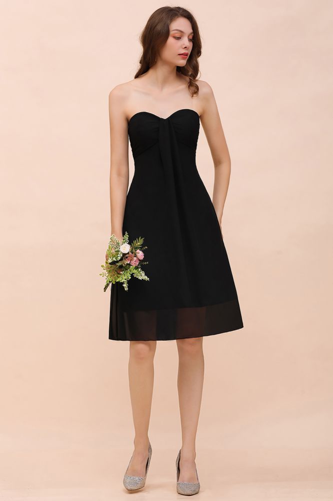 Vestido preto fofo até ao joelho para damas de honor Vestido de baile de finalistas com decote coração para meninas