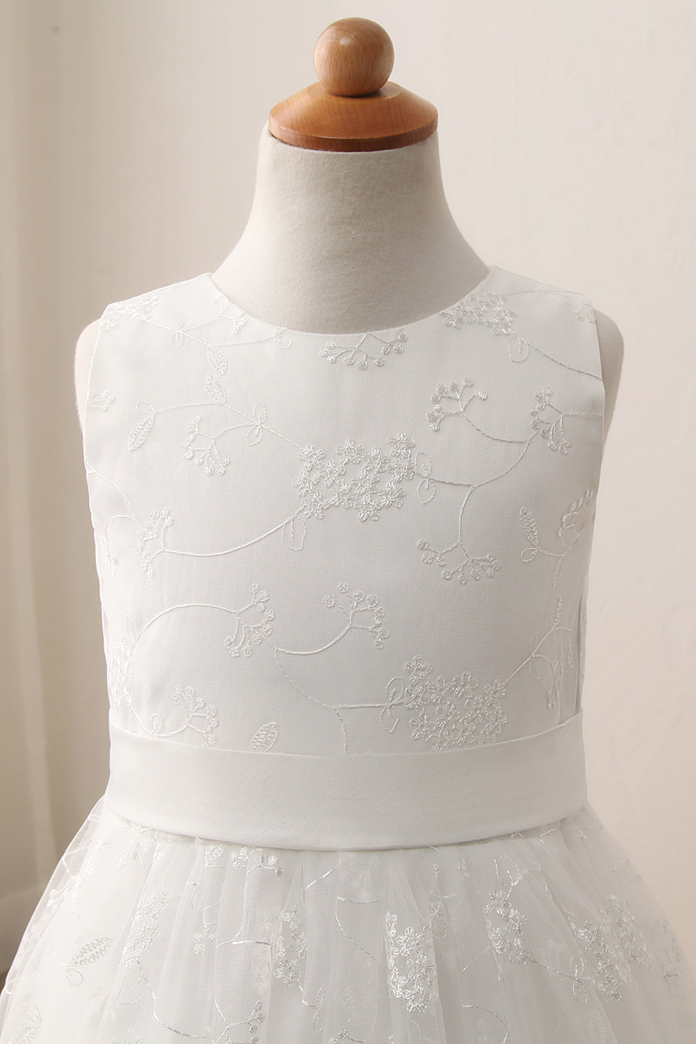 Cute Long A-line Jewel Lace Sleeveless Flower Girl Dresses