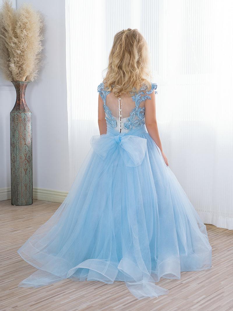 Boho Blue Tulle Flower Girl Dress With Sequin Bow Detail