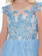 Boho Blue Tulle Flower Girl Dress With Sequin Bow Detail