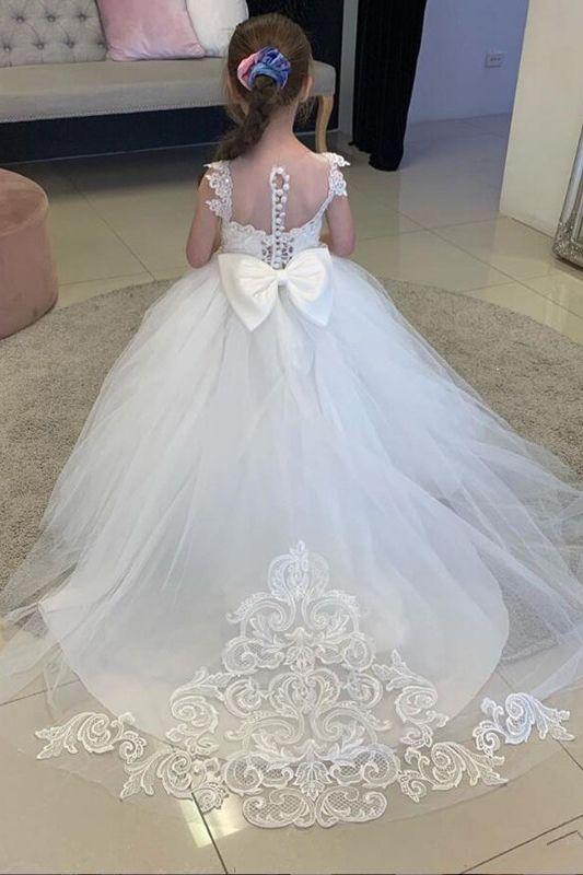 Elegant Boho Tulle Flower Girl Dress With Lace Bow Appliques