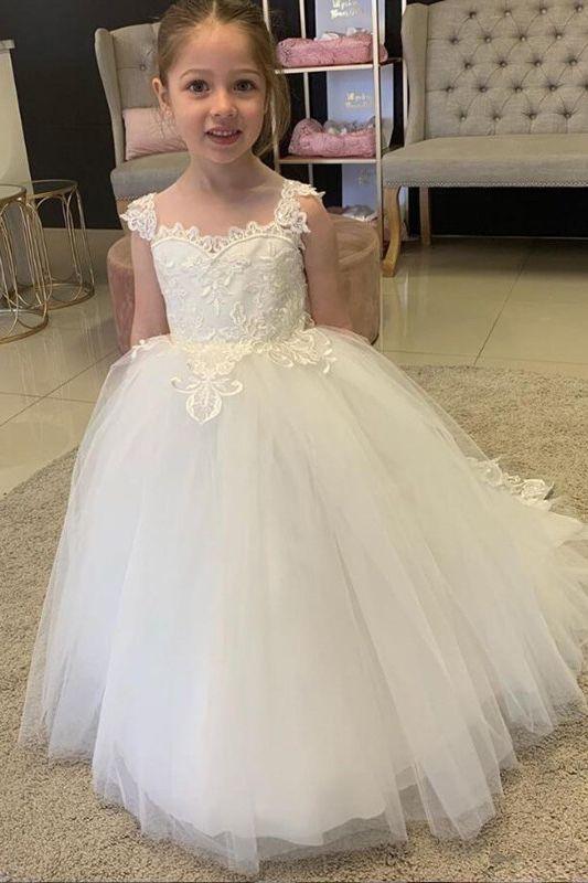 Elegant Boho Tulle Flower Girl Dress With Lace Bow Appliques