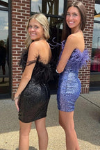 Cute Sequins Feathers Strapless Sleeveless Short Prom Dresses