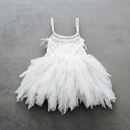 Charming Short A Line Flower Girl Dress Spaghetti Straps Feather Trim