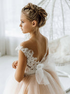 Champagne Floral Lace Flower Girl Dress Sleeveless Floor Length