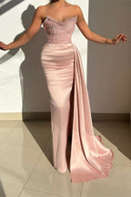 Dusty Pink Long Mermaid Prom Dress With Sweetheart Neckline And Ruffles