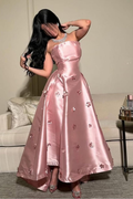 Strapless Sleeveless Long Pleated Applique Prom Dress Custom Colors