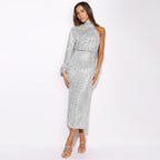 Vestido de mujer, diseño de ropa, bufanda, lentejuelas, vestido largo, discoteca, boda, vestido de noche 