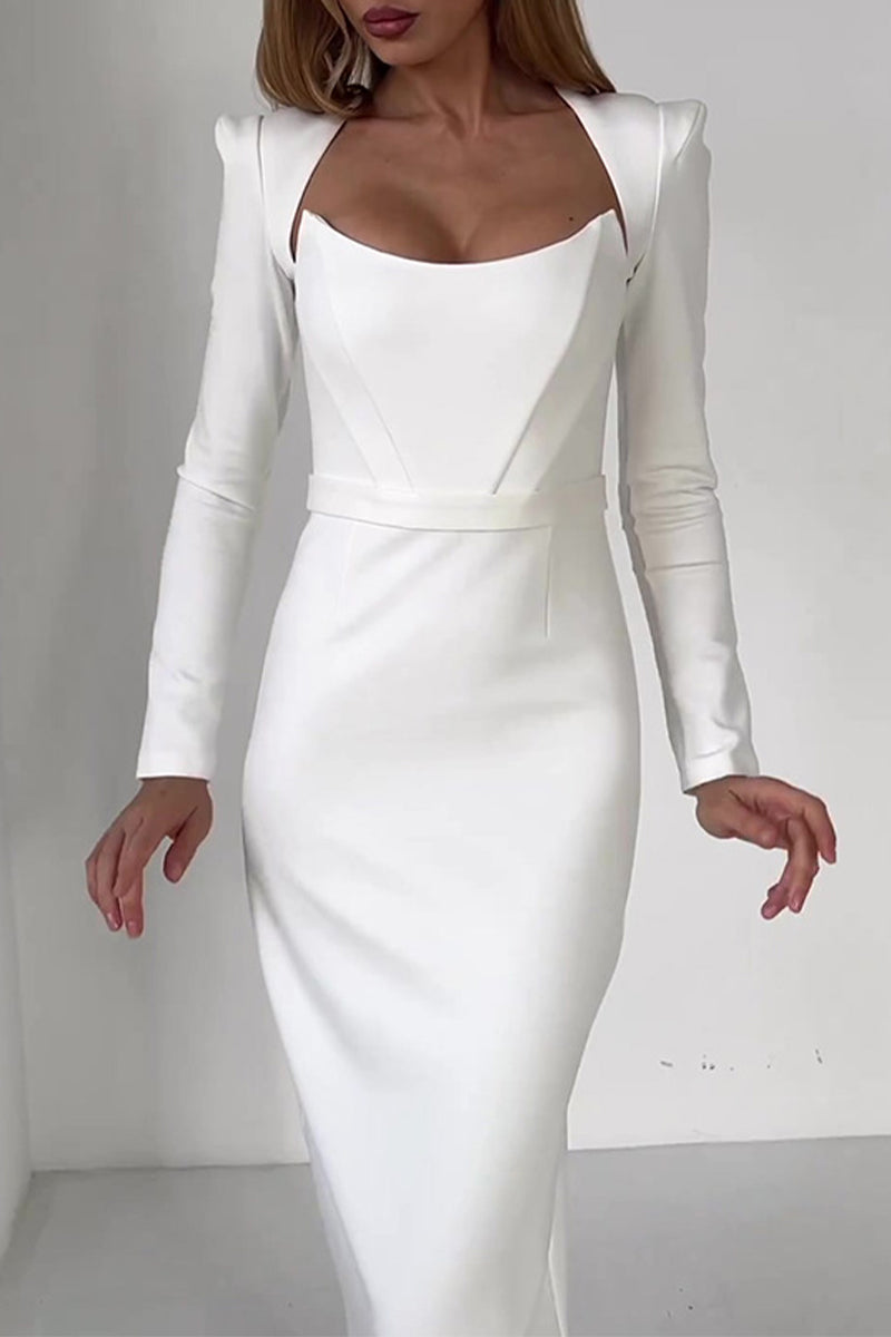 Prominente Elegante, einfarbige, rückenfreie Abendkleider mit quadratischem Kragen 