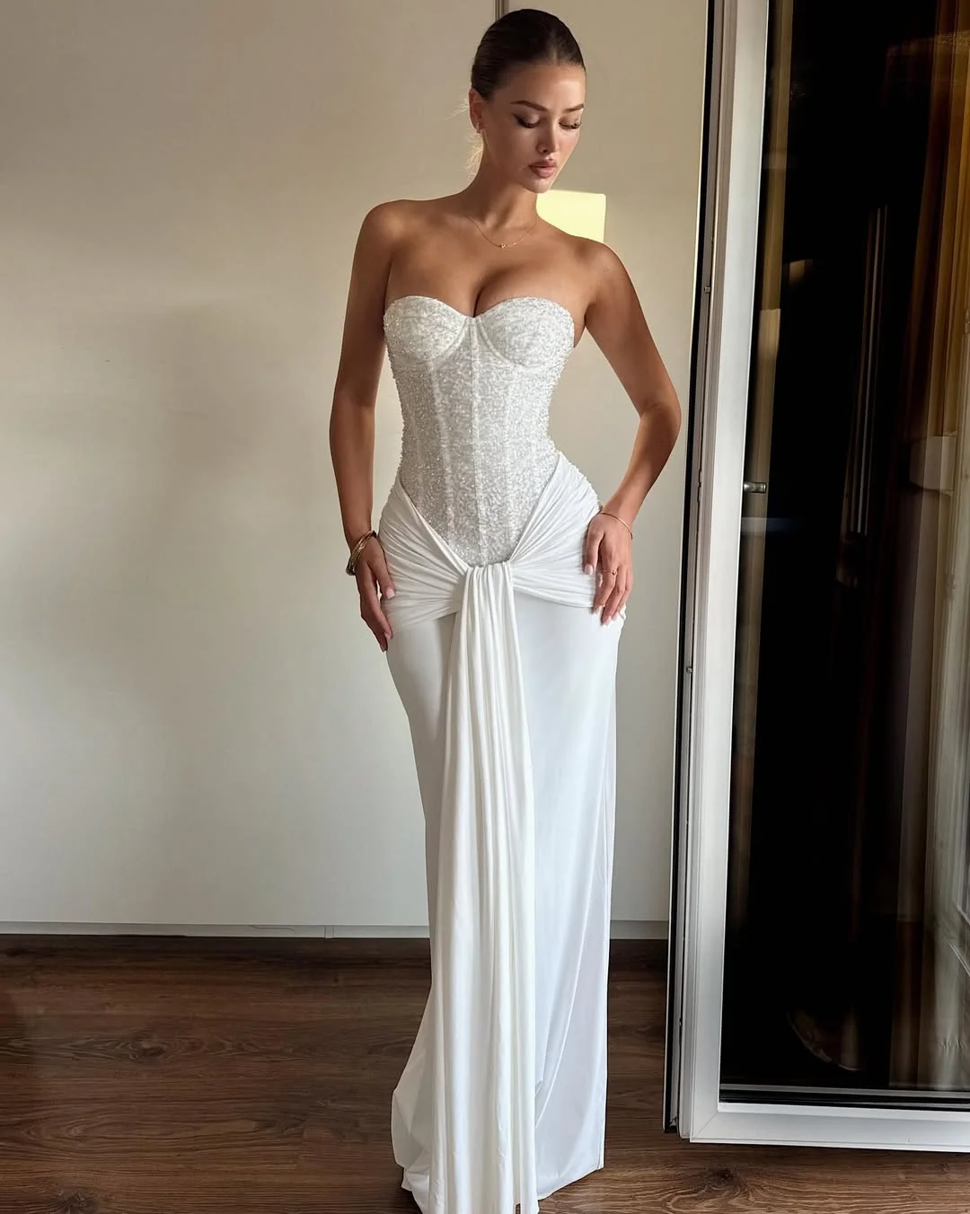 Custom Strapless Sweetheart Pleated Long Mermaid Prom Dress