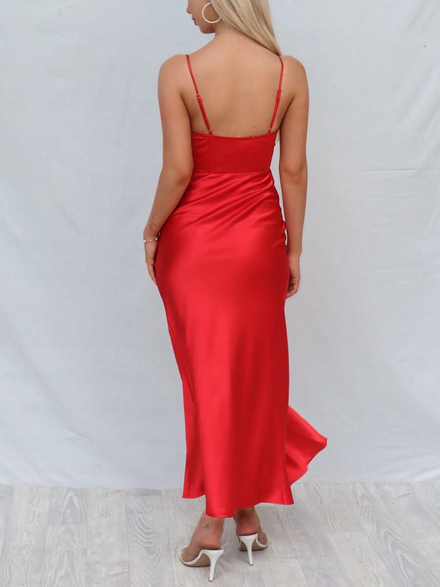 Satin-Midikleid mit Schlitz 