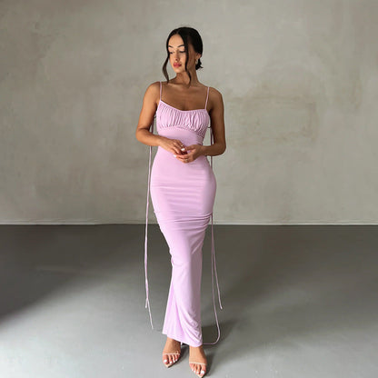 Vestido sexy para mujer, vestido plisado sin espalda, vestido de noche sin mangas con tirantes para mujer