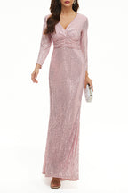 Prominente Elegante Feste Pailletten V-Ausschnitt Abendkleid Kleider 