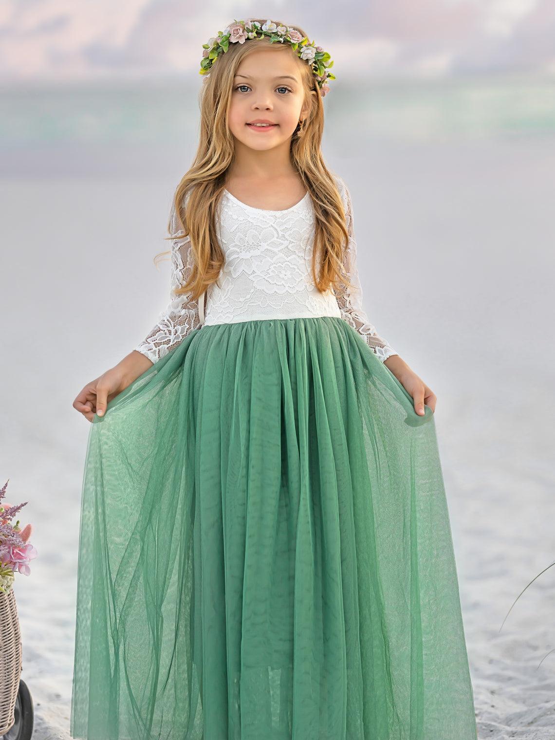 Ivory Peony Lace Long Sleeve A Line Tulle Tutu Flower Girl Party Dress - photo 6