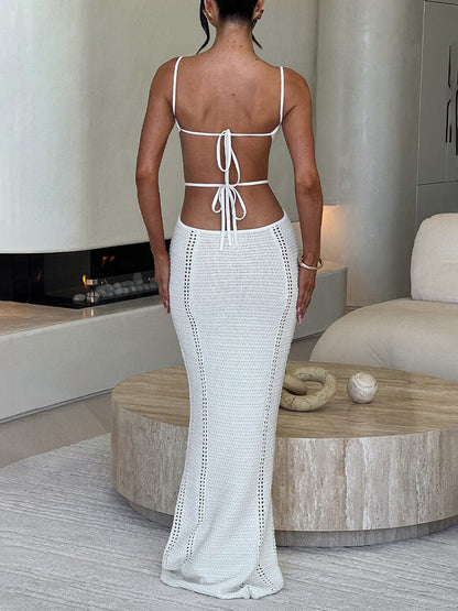 Vestido midi sexy cruzado con espalda descubierta y pecho descubierto 