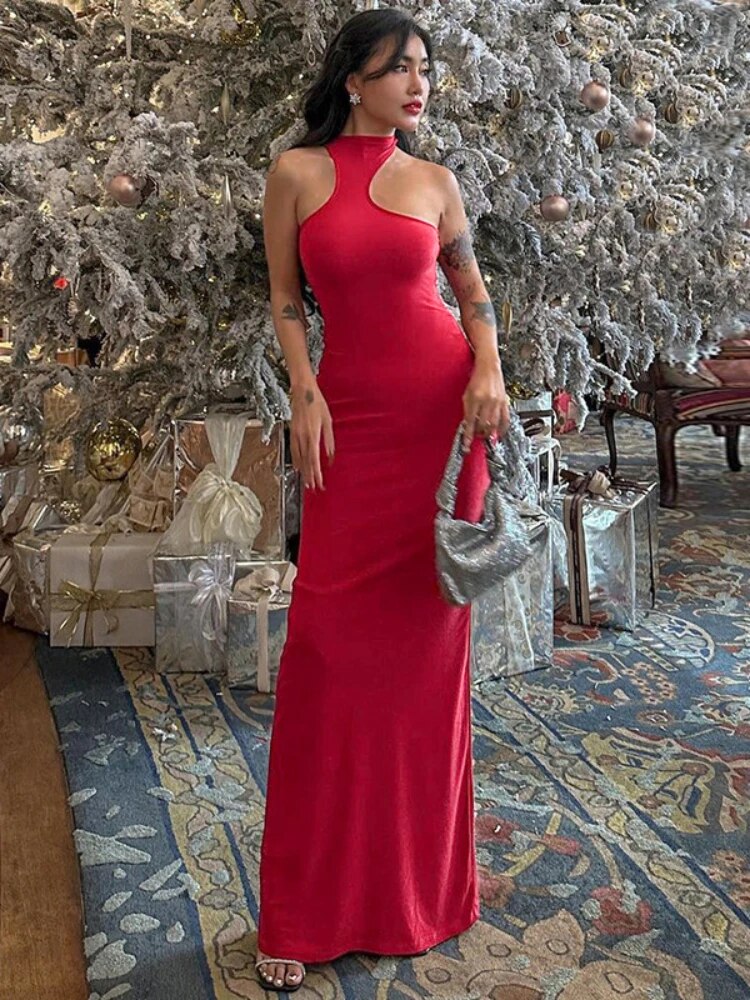 TARUXY Red Elegant Luxury Evening Dress Women Sexy Off Shoulder High Waist Slim Long Dresses Femme Party Bodycon Dress Woman New