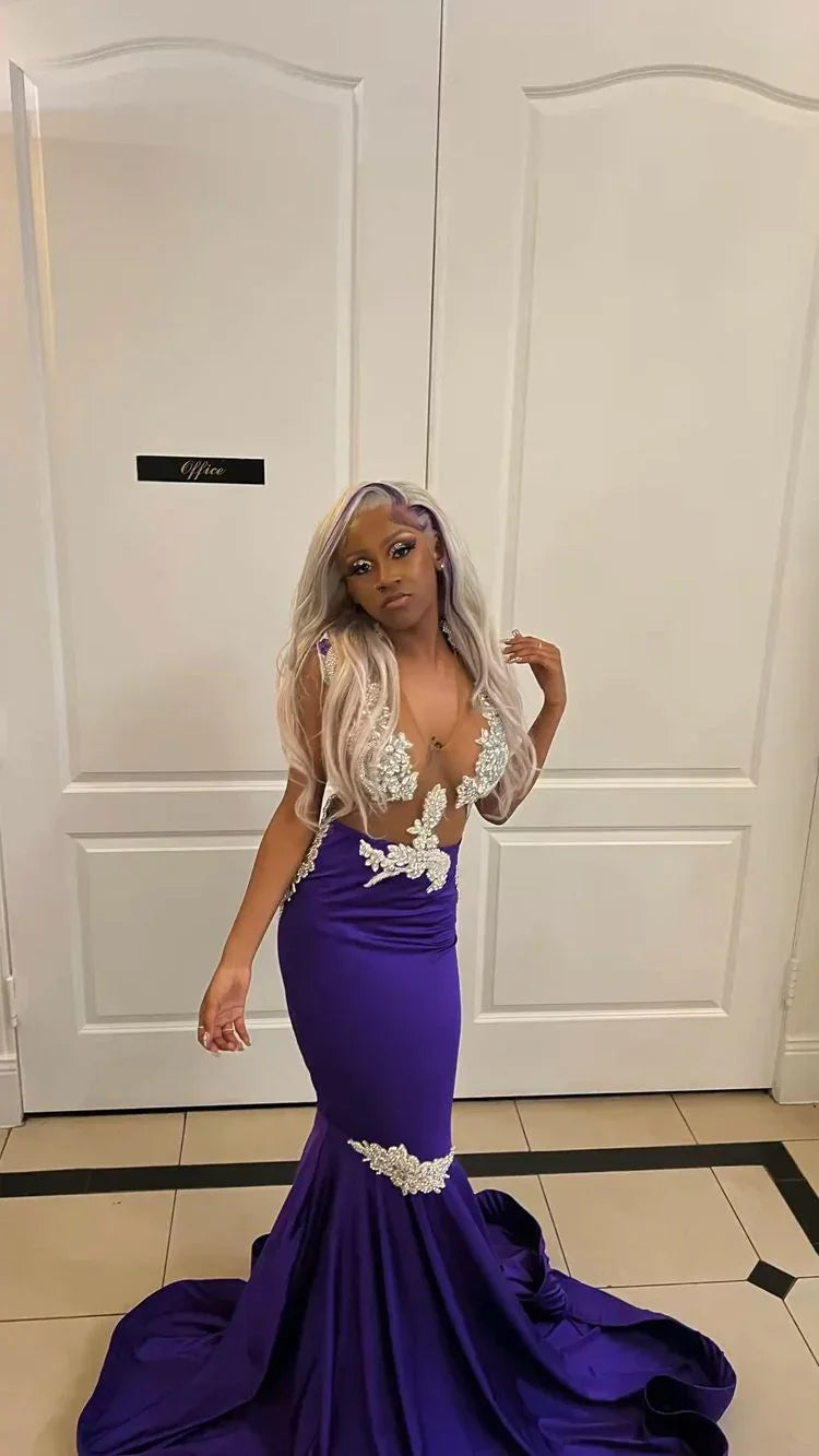 Vestido de Baile Roxo Sereia Sedutor, Vestido de Noite Encantador Y1708