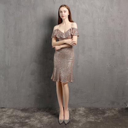 V-Ausschnitt Kleines Abendkleid – Elegantes kurzes Partykleid für Damen im Nachtclub 