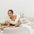 One-shoulder wrinkle perspective tulle pregnant women off-the-shoulder short-sleeved pregnant women photo evening dress