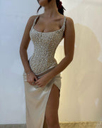 Gorgeous Strapless Sequins Prom Dress With High Split Mermaid Silhouette Long