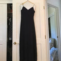 Splendido Abito da Sera con Spalline Blu Navy, Scollo a V, in Chiffon con Perline, Abito da Festa Y7563