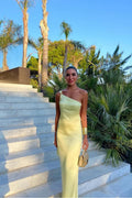 One Shoulder Backless Sleeveless Long Prom Dress With Pleated Elegant