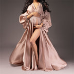 Long lantern sleeve maternity clothes v-neck maternity dress portrait dress