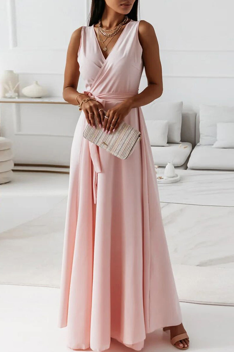 Prominente Elegant Solide Mit Gürtel V-Ausschnitt Abendkleid Kleider 