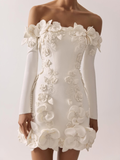 Off The Shoulder Long Sleeve Short Prom Dress With Appliques