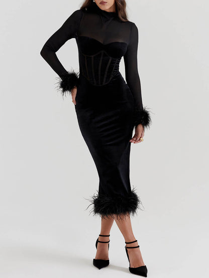 Vestido midi de terciopelo negro 