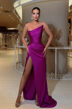 Bmbridal Purple Strapless Mermaid Long Prom Dress With Split Satin