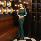 Banquet Elegant Long Sleeve Sequined Queen Fishtail Evening Dress